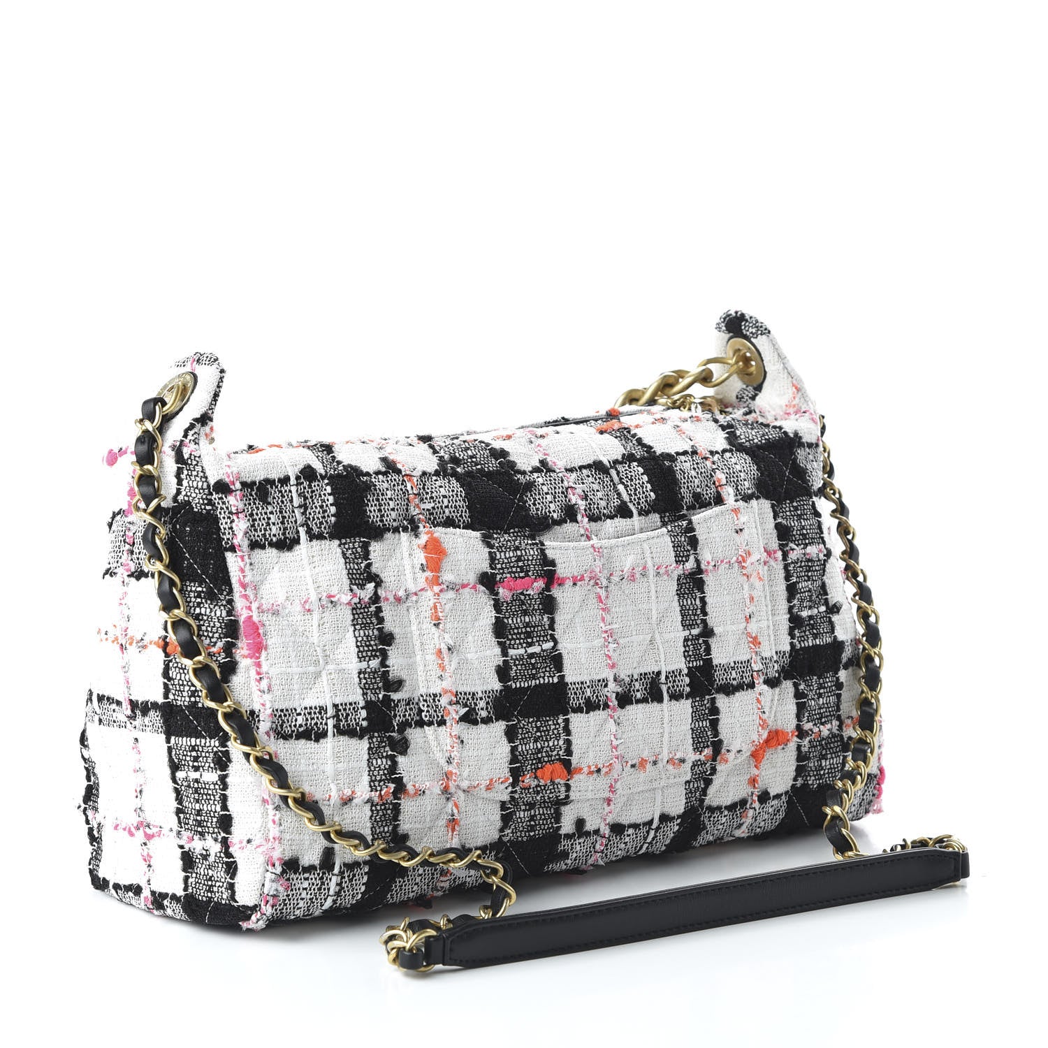 Chanel Tweed Calfskin Signe Hobo Coral White Black 3 of 10
