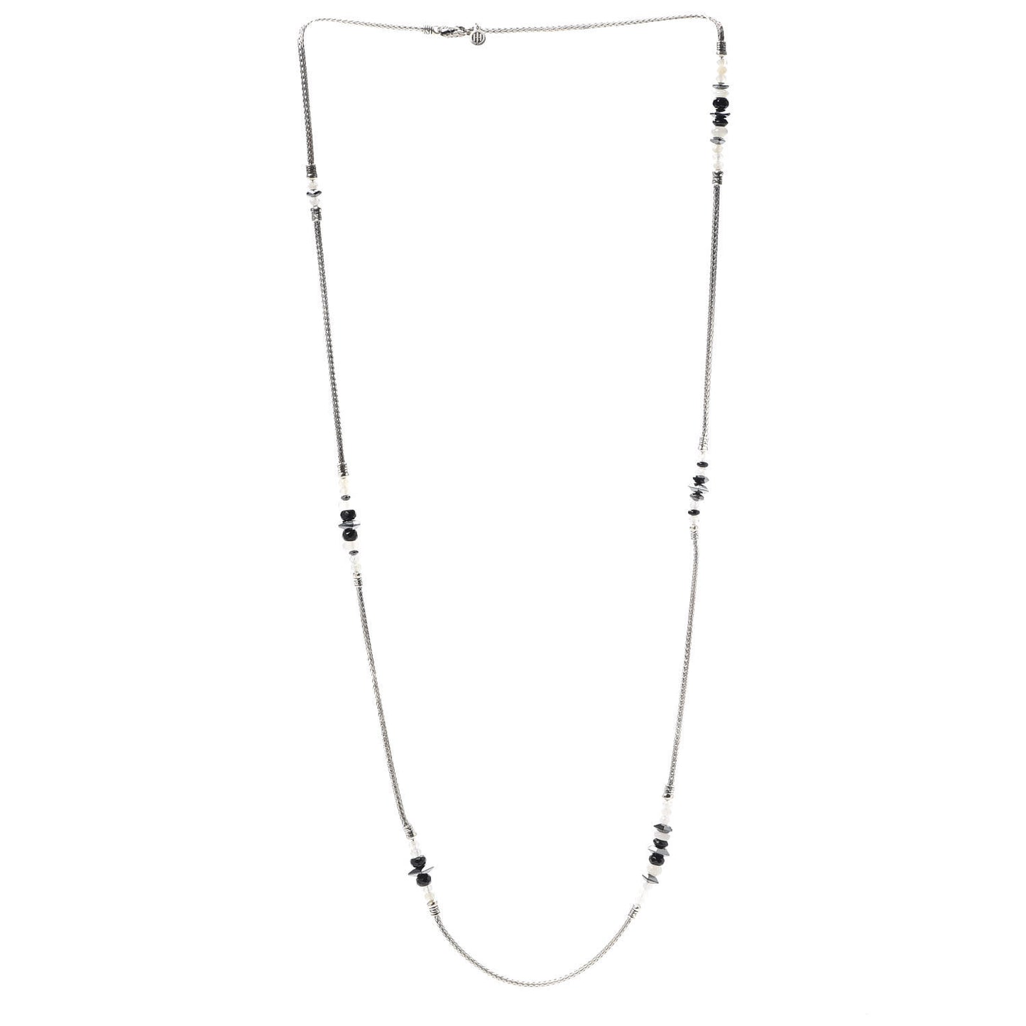 Sterling Silver Hematite Moonstone Black Onyx Classic Chain Station Necklace