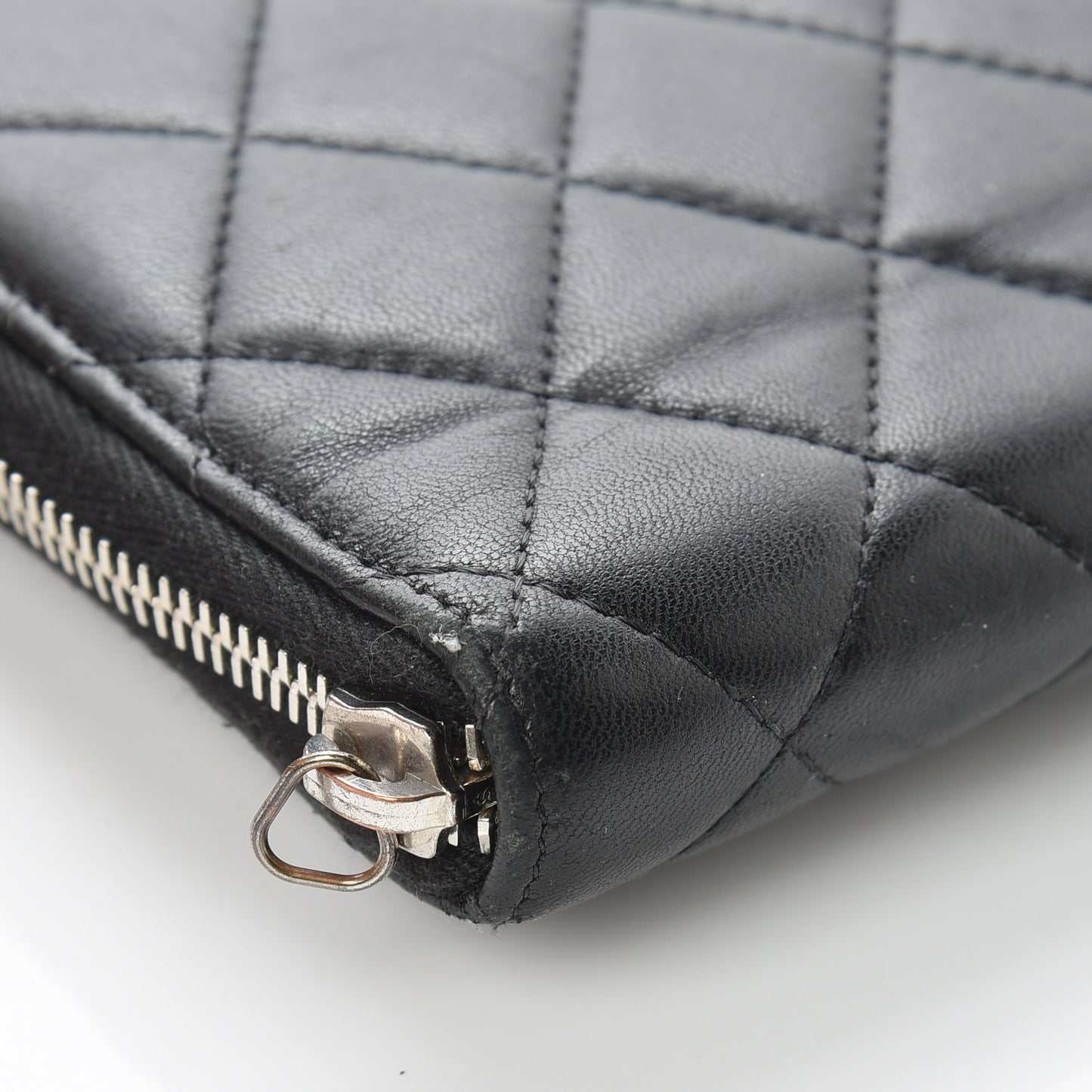 Lambskin Quilted Large Zip Around Organizer Wallet Black