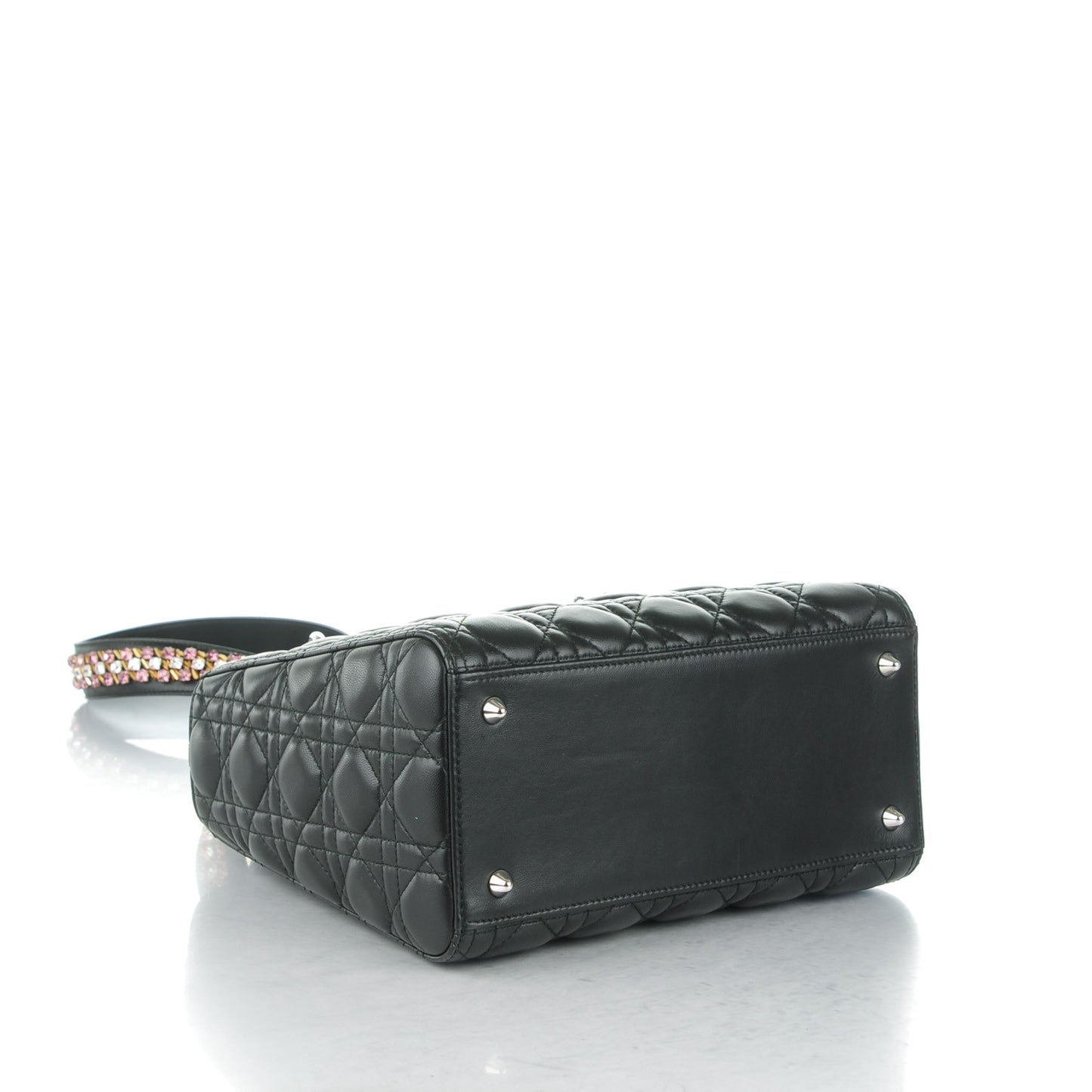 Lambskin Cannage Medium Lady Dior Crystal Strap Black
