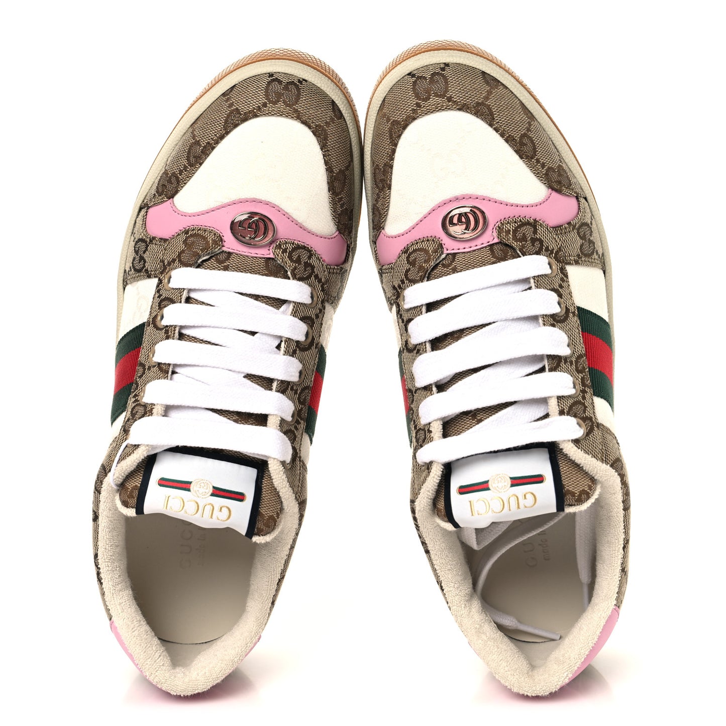 Lame GG Monogram Nubuck Web Screener Sneakers 40 Beige Ebony Pink