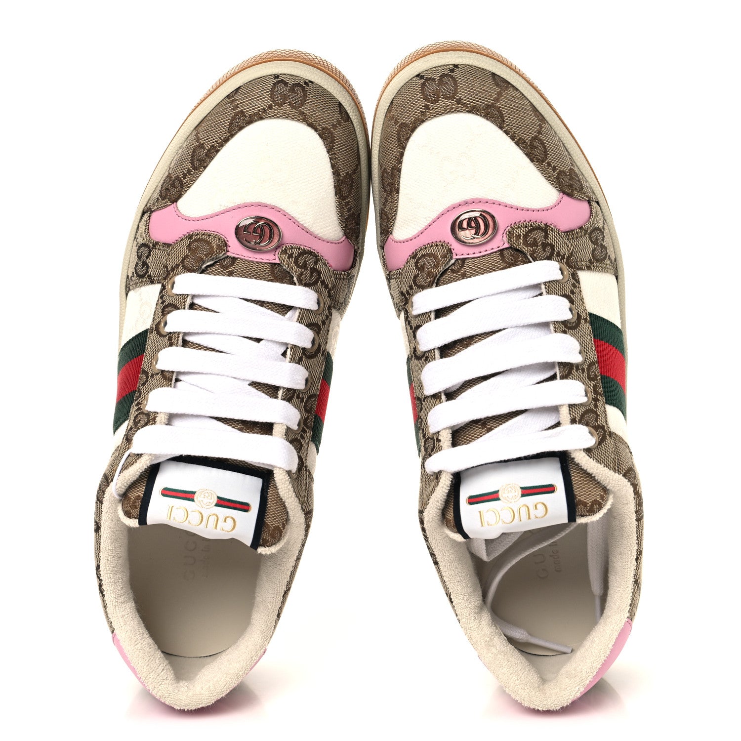 Gucci Lame GG Monogram Nubuck Web Screener Sneakers 40 Beige Ebony Pink 2 of 10