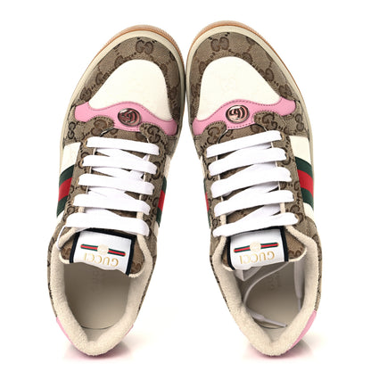 Gucci Lame GG Monogram Nubuck Web Screener Sneakers 40 Beige Ebony Pink 2 of 10