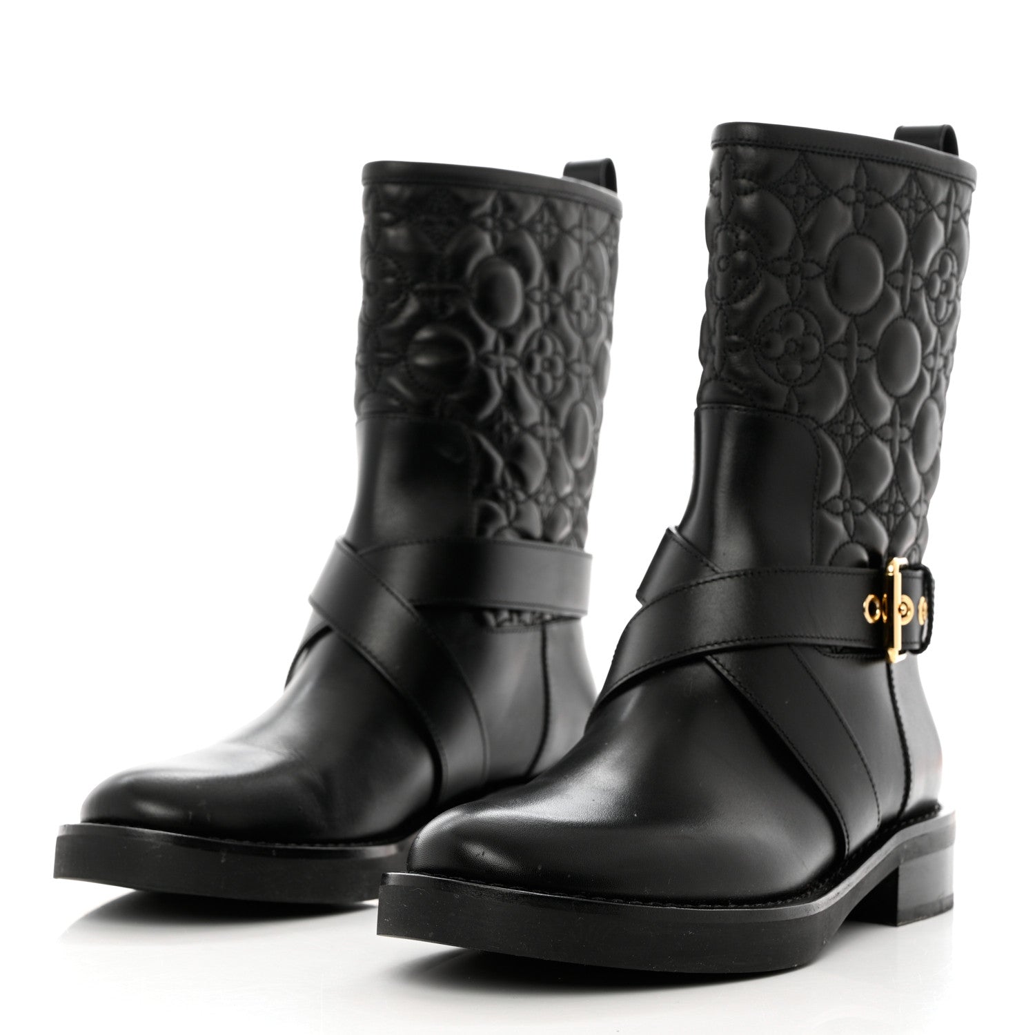 Louis Vuitton Calfskin Embossed Monogram Rebellion Half Boots 37.5 Black 3 of 13
