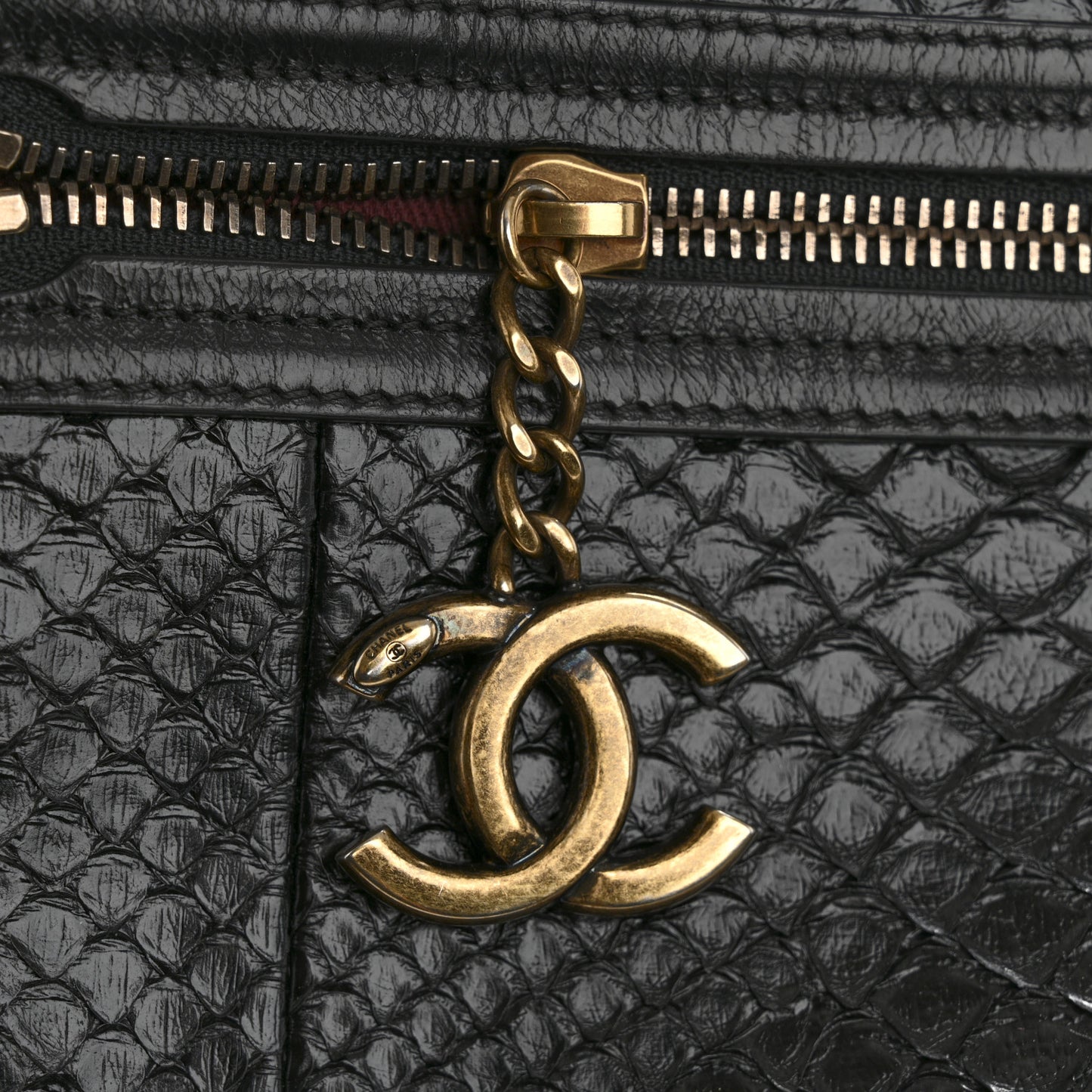 Snakeskin Glazed Calfskin Quilted Urban Mix Tote Black
