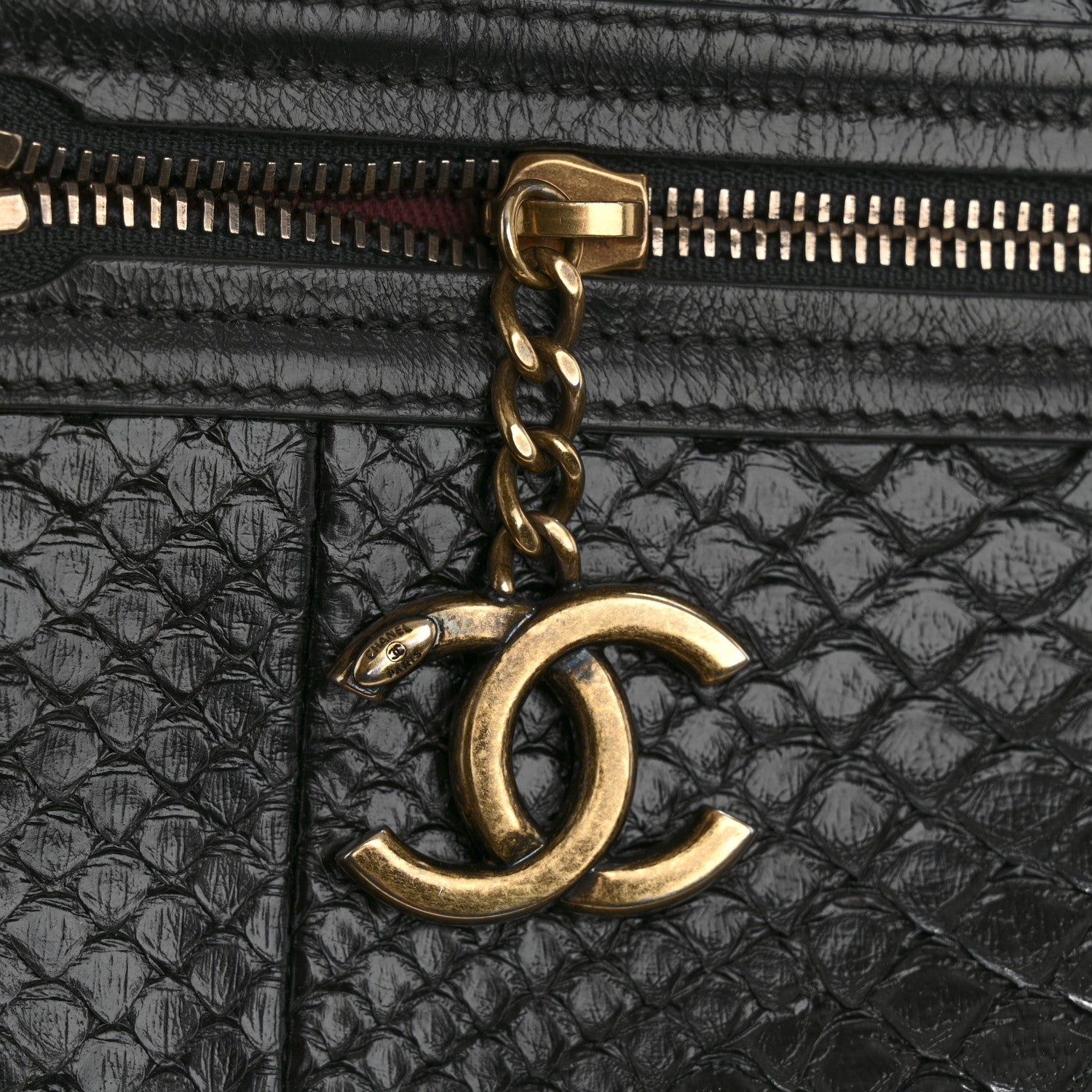 Chanel Snakeskin Glazed Calfskin Quilted Urban Mix Tote Black 12 of 16