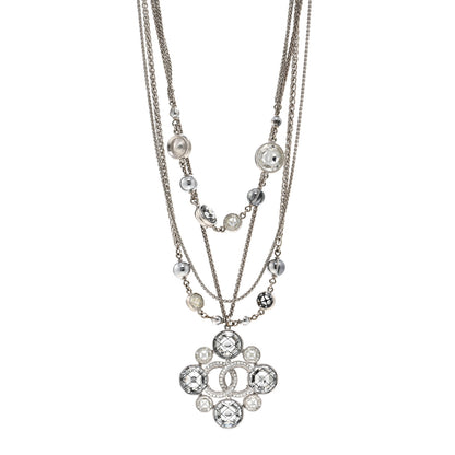 Chanel Gripoix Poured Glass Crystal CC Multi Strand Necklace Silver 1 of 5