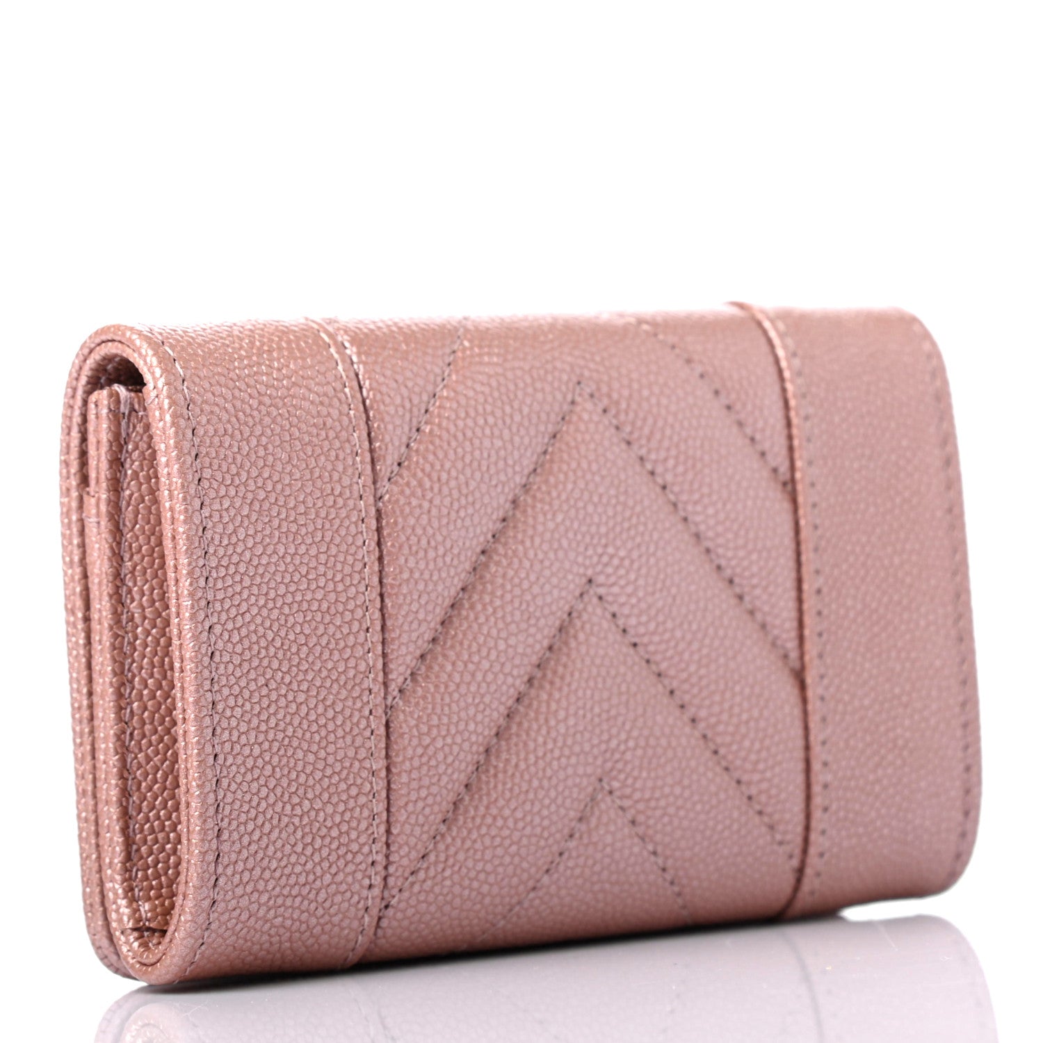 Chanel Metallic Caviar Chevron Quilted Vintage Mademoiselle Flap Card Holder Pink 2 of 4