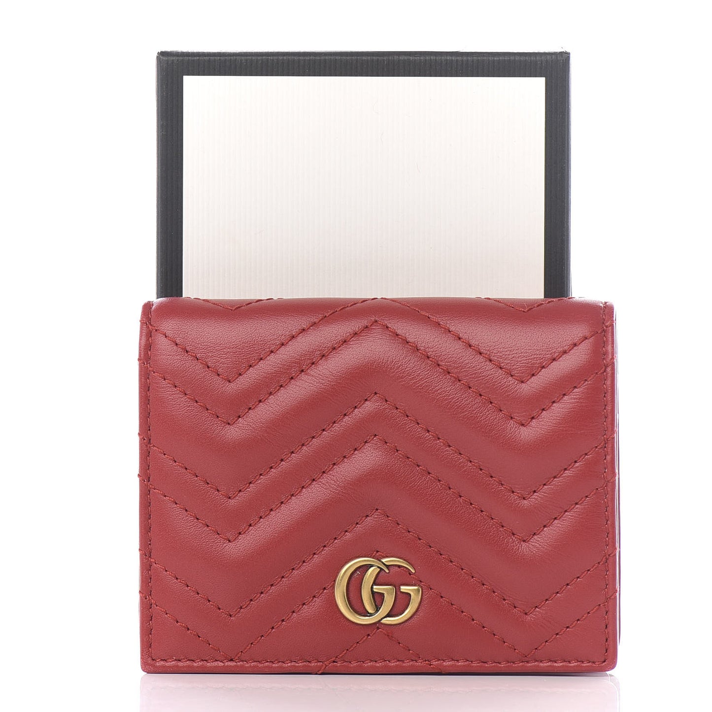 Calfskin Matelasse GG Marmont Card Case Hibiscus Red