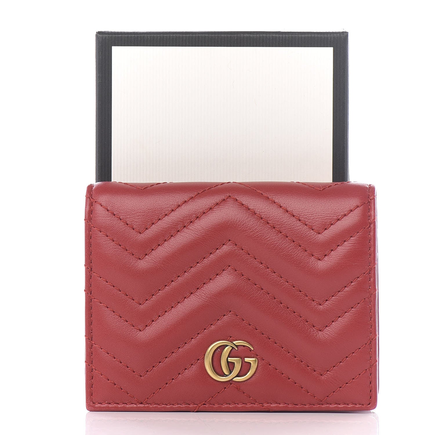 Gucci Calfskin Matelasse GG Marmont Card Case Hibiscus Red 7 of 7