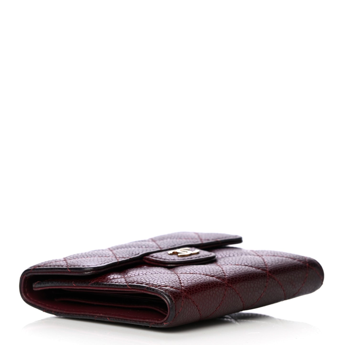 Caviar Quilted Compact Flap Wallet Burgundy