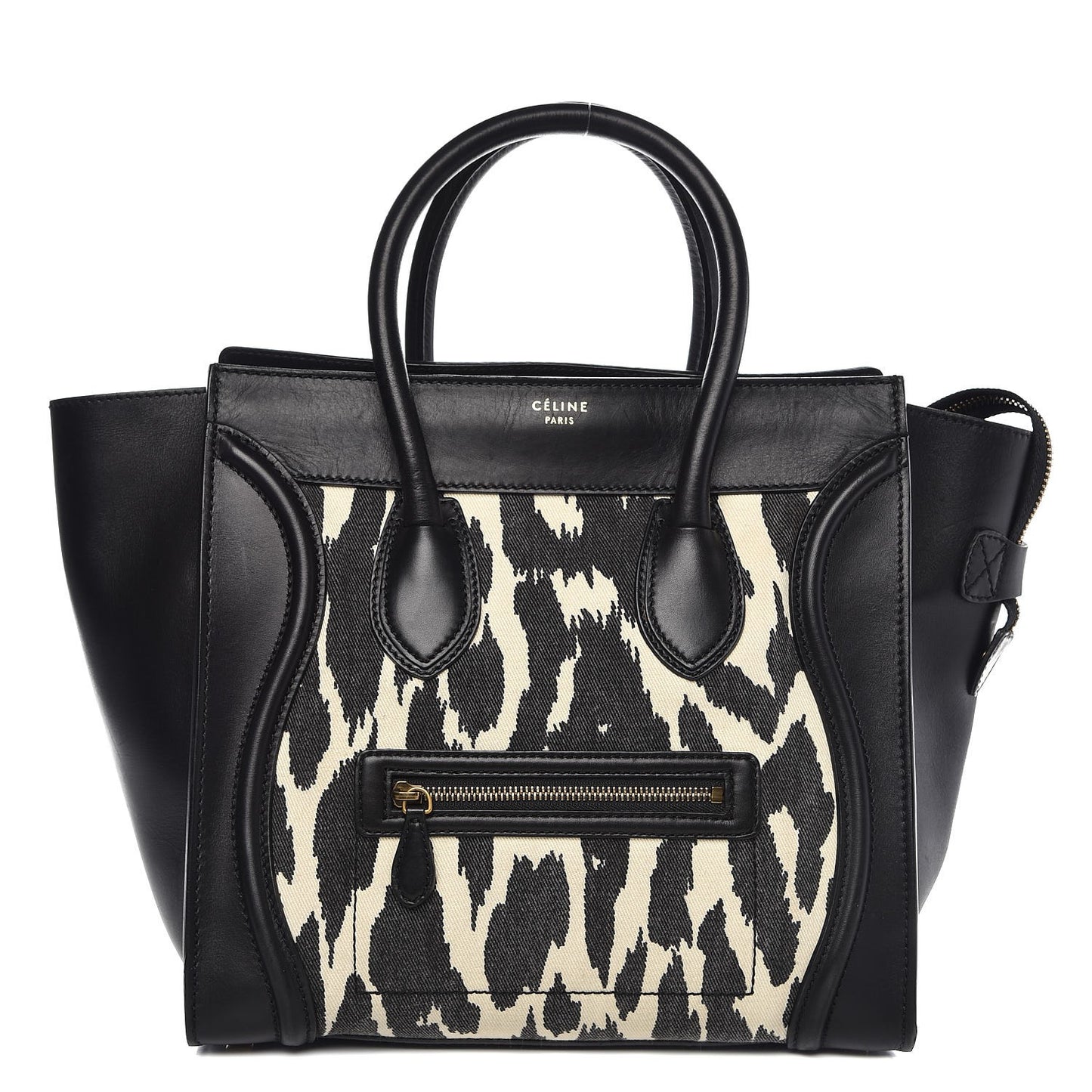 Canvas Smooth Calfskin Leopard Print Mini Luggage Black