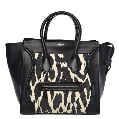 Celine Canvas Smooth Calfskin Leopard Print Mini Luggage Black 1 of 14