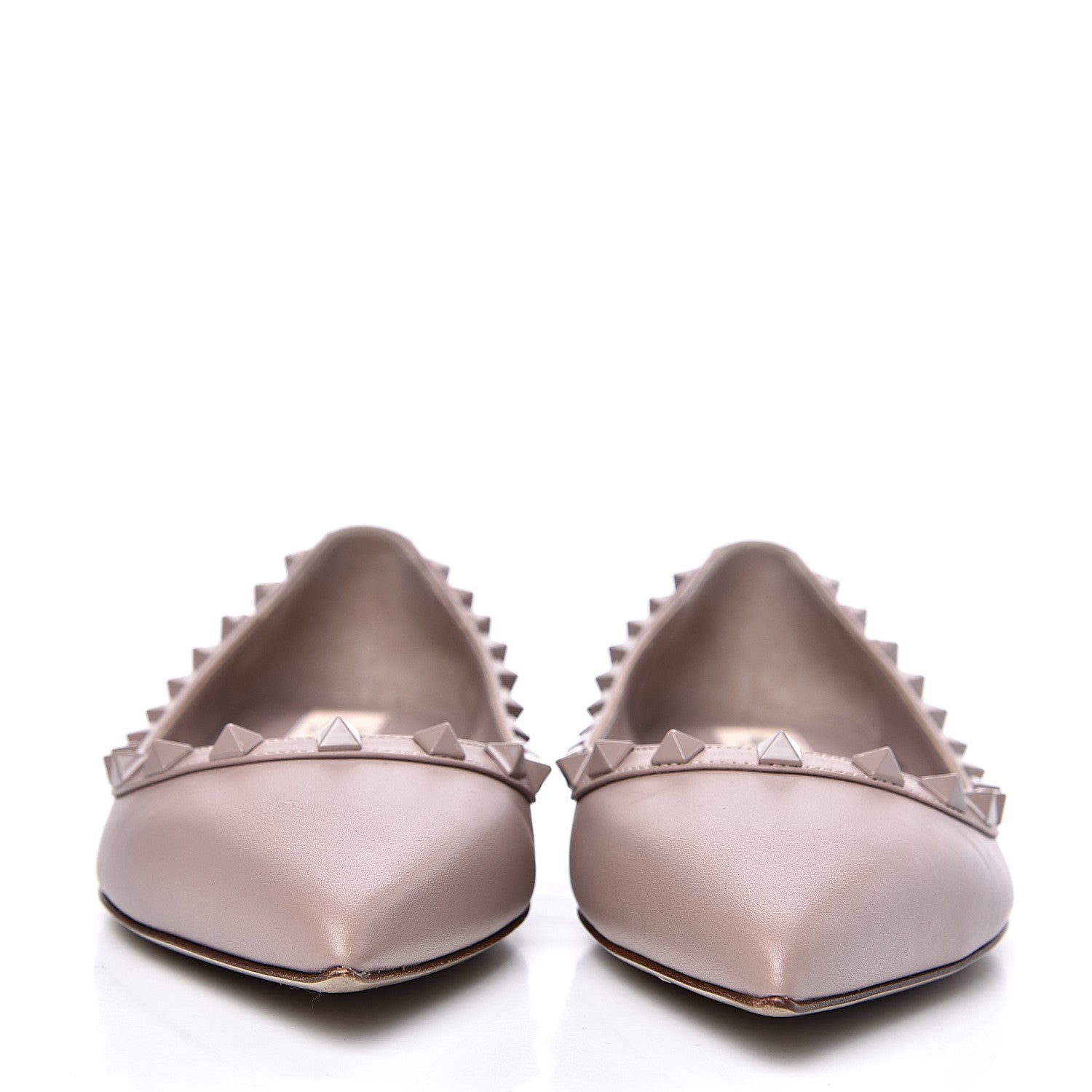 Valentino Garavani Calfskin Lacquered Monochrome Rockstud Ballerina Flats 38 Poudre 2 of 10