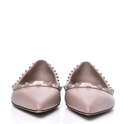 Valentino Garavani Calfskin Lacquered Monochrome Rockstud Ballerina Flats 38 Poudre 2 of 10