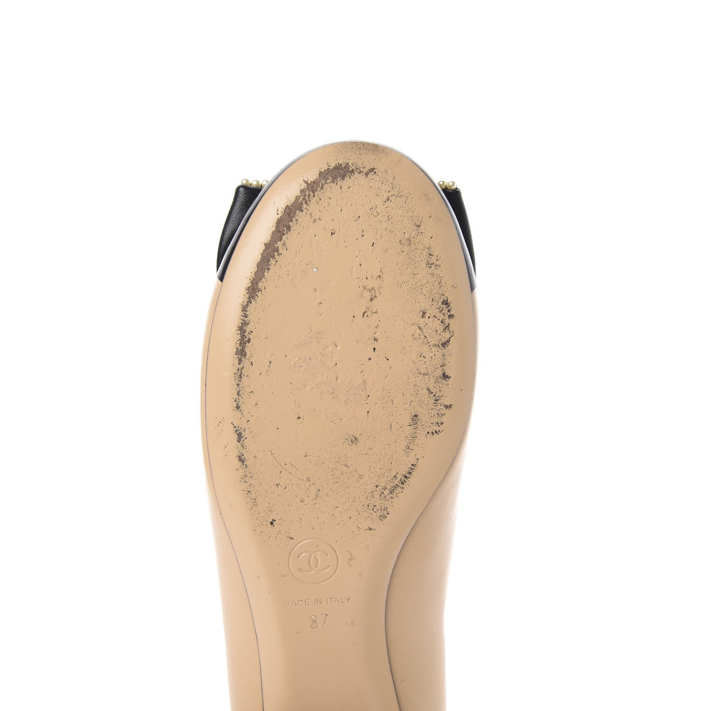 Lambskin Pearl Bow Ballerina Flats 37 Beige Black