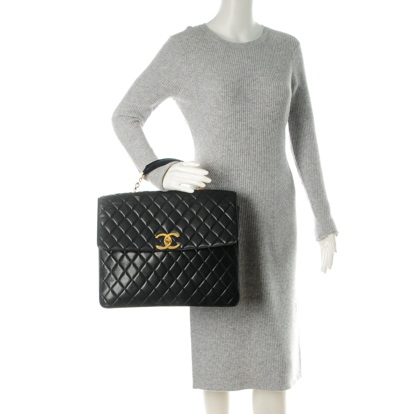 Lambskin Quilted Briefcase Laptop Bag Black