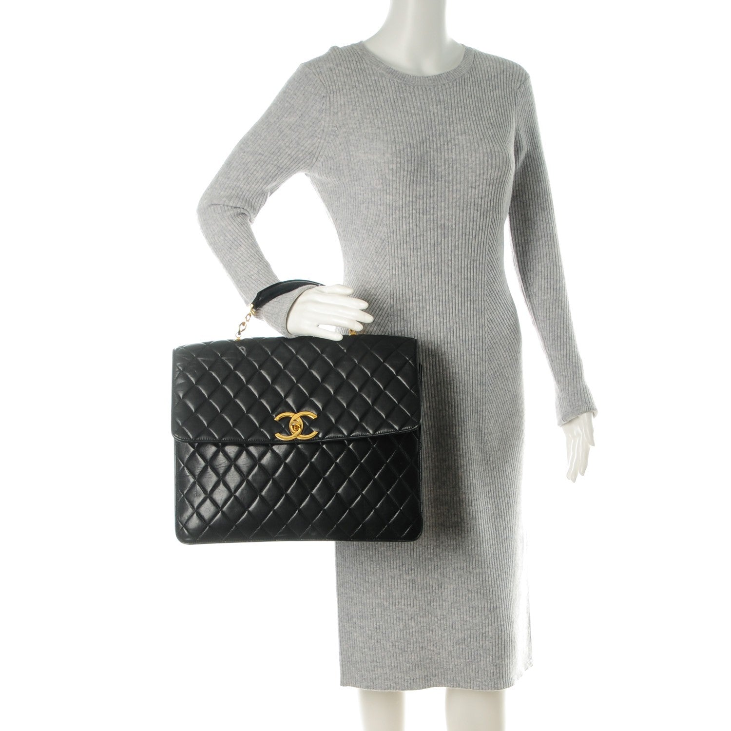 Chanel Lambskin Quilted Briefcase Laptop Bag Black 2 of 12