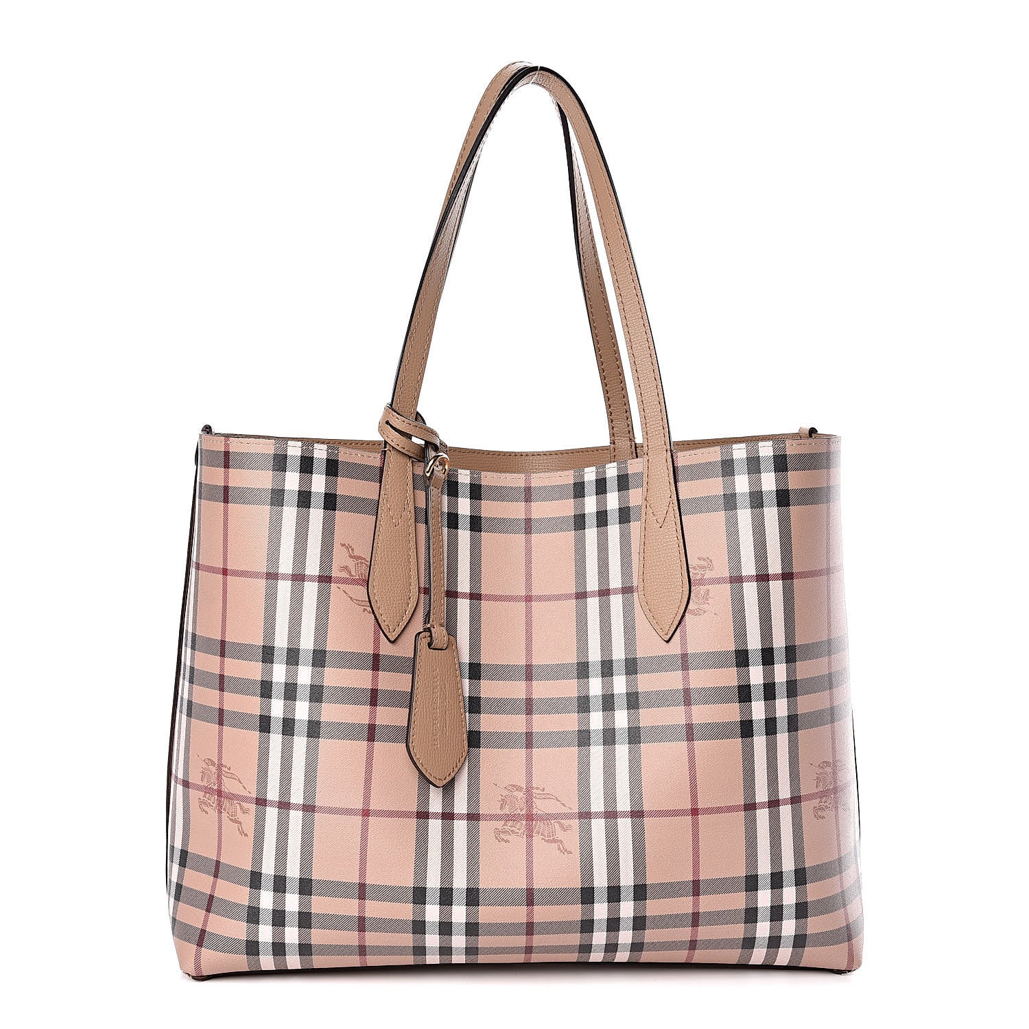 Burberry Grainy Calfskin Haymarket Check Medium Reversible Tote Camel 4 of 16