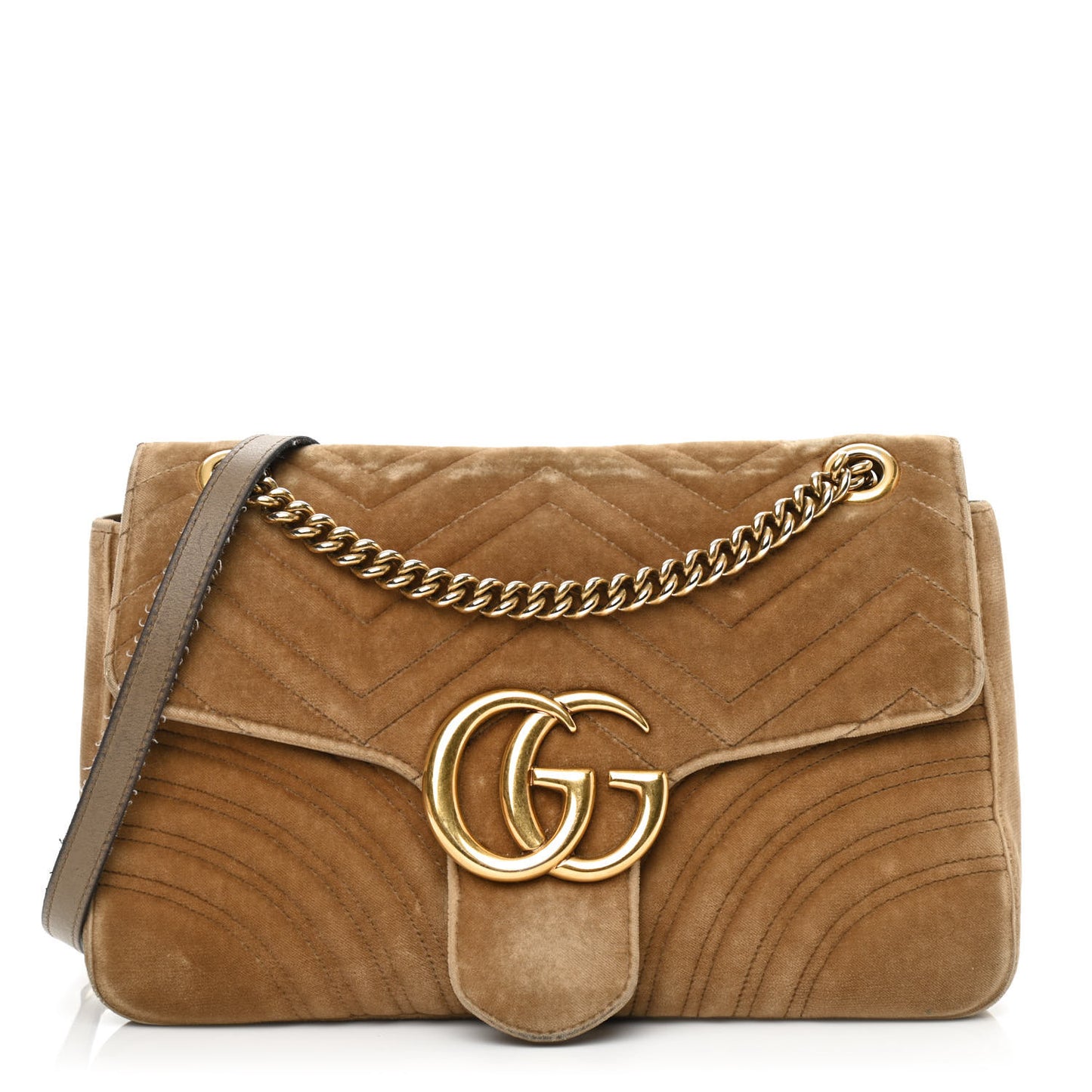 Velvet Matelasse Medium GG Marmont Shoulder Bag Taupe