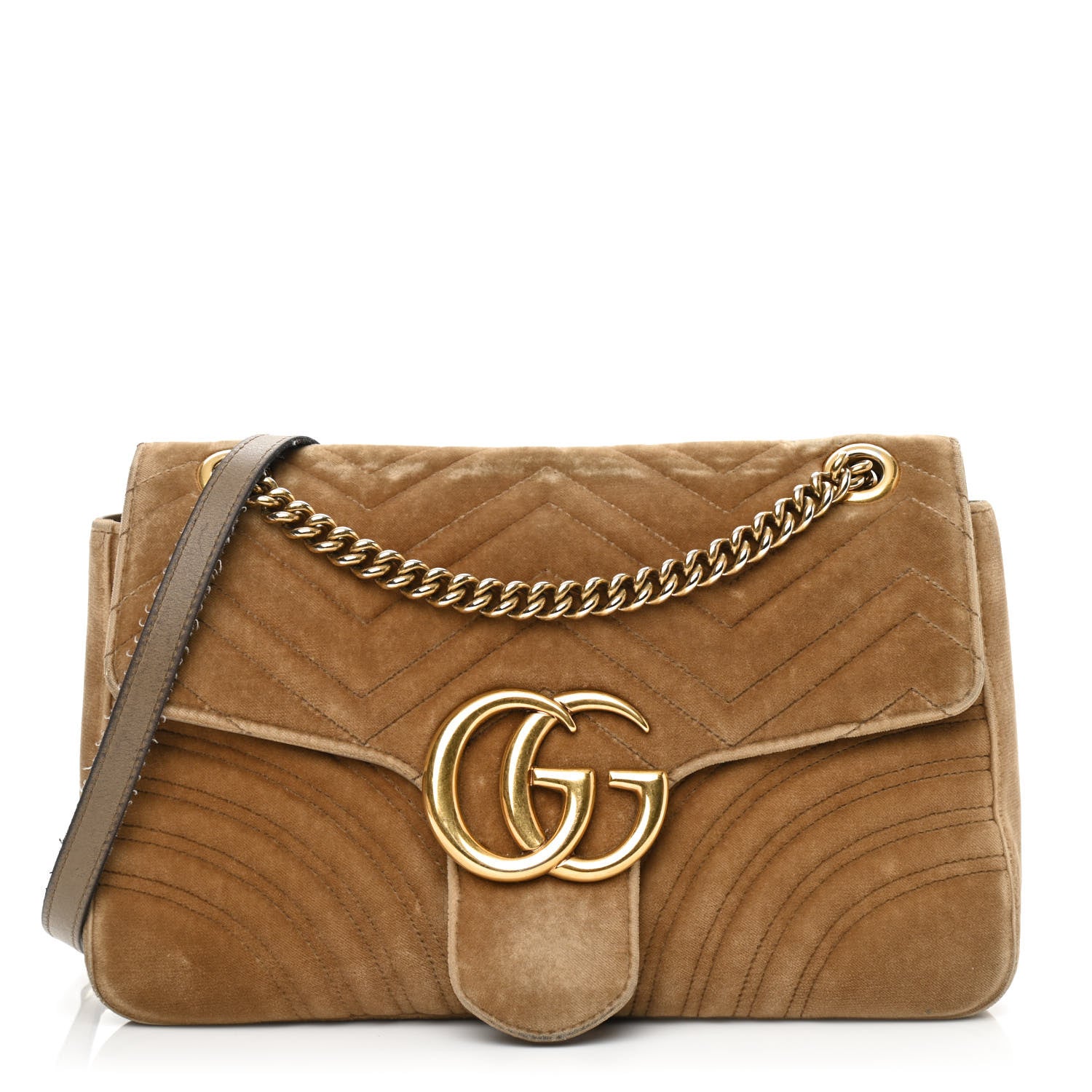 Gucci Velvet Matelasse Medium GG Marmont Shoulder Bag Taupe 1 of 12