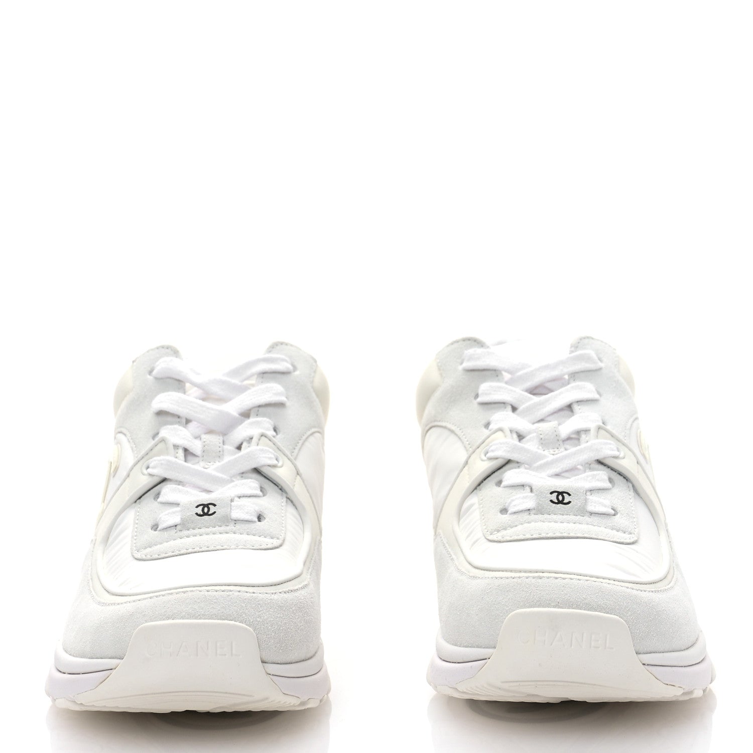 Chanel Suede Calfskin Fabric CC Sneakers 38.5 White 2 of 8