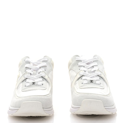 Chanel Suede Calfskin Fabric CC Sneakers 38.5 White 2 of 8