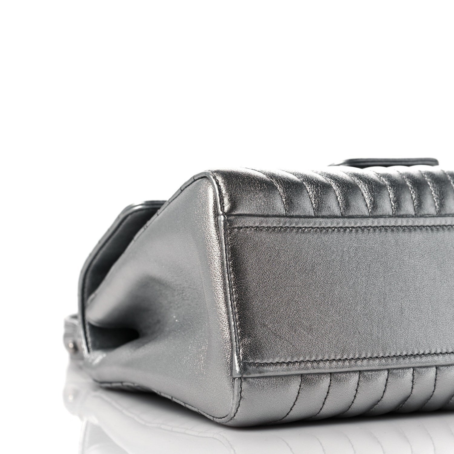Prada Metallic Nappa Impunture Diagramme Flap Top Handle Bag Cromo 7 of 9