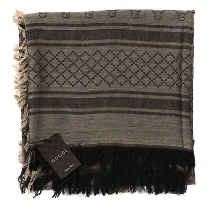 Gucci Wool Silk GG Monogram Diamante Plaid Surviee Shawl Beige Dark Brown 2 of 3