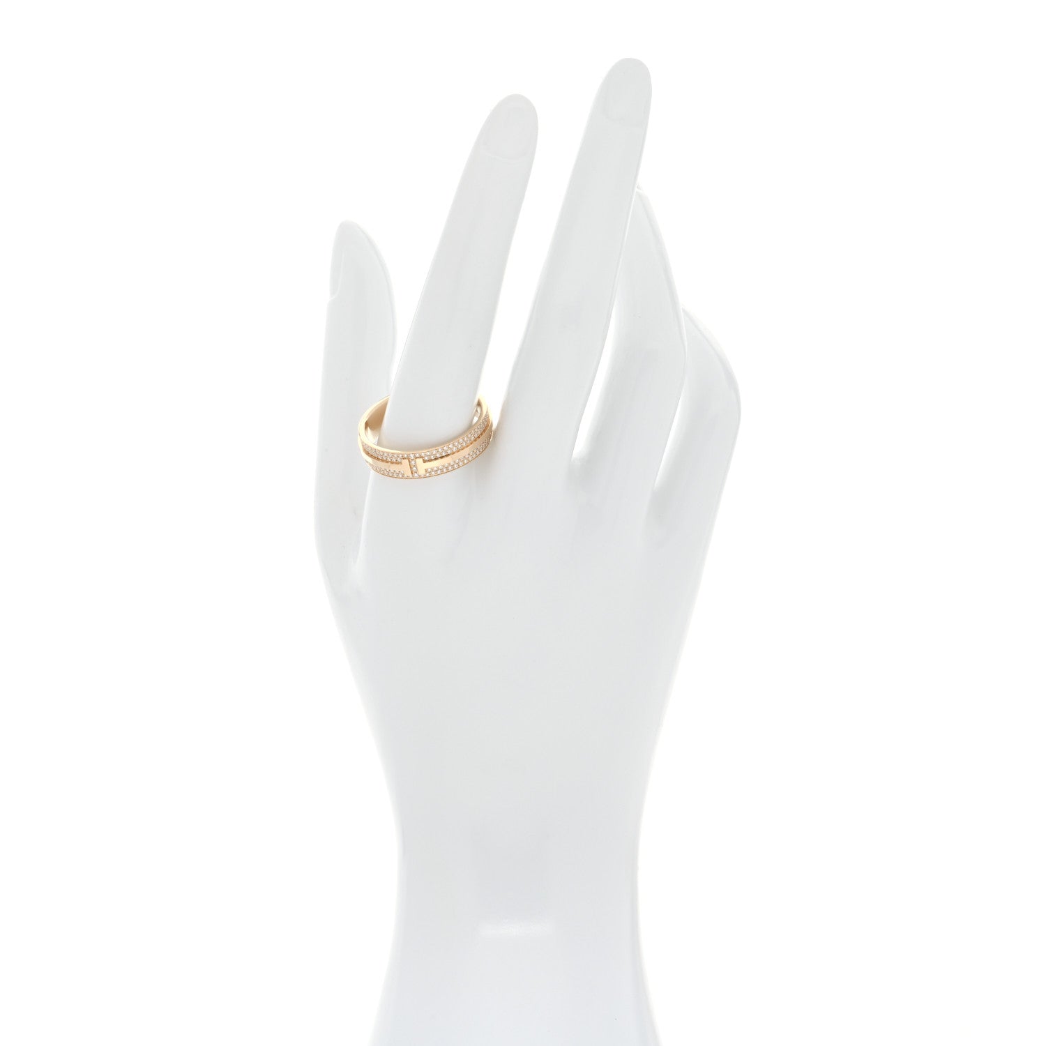 Tiffany 18K Yellow Gold Diamond Wide T Two Pave Ring 67 12 2 of 5