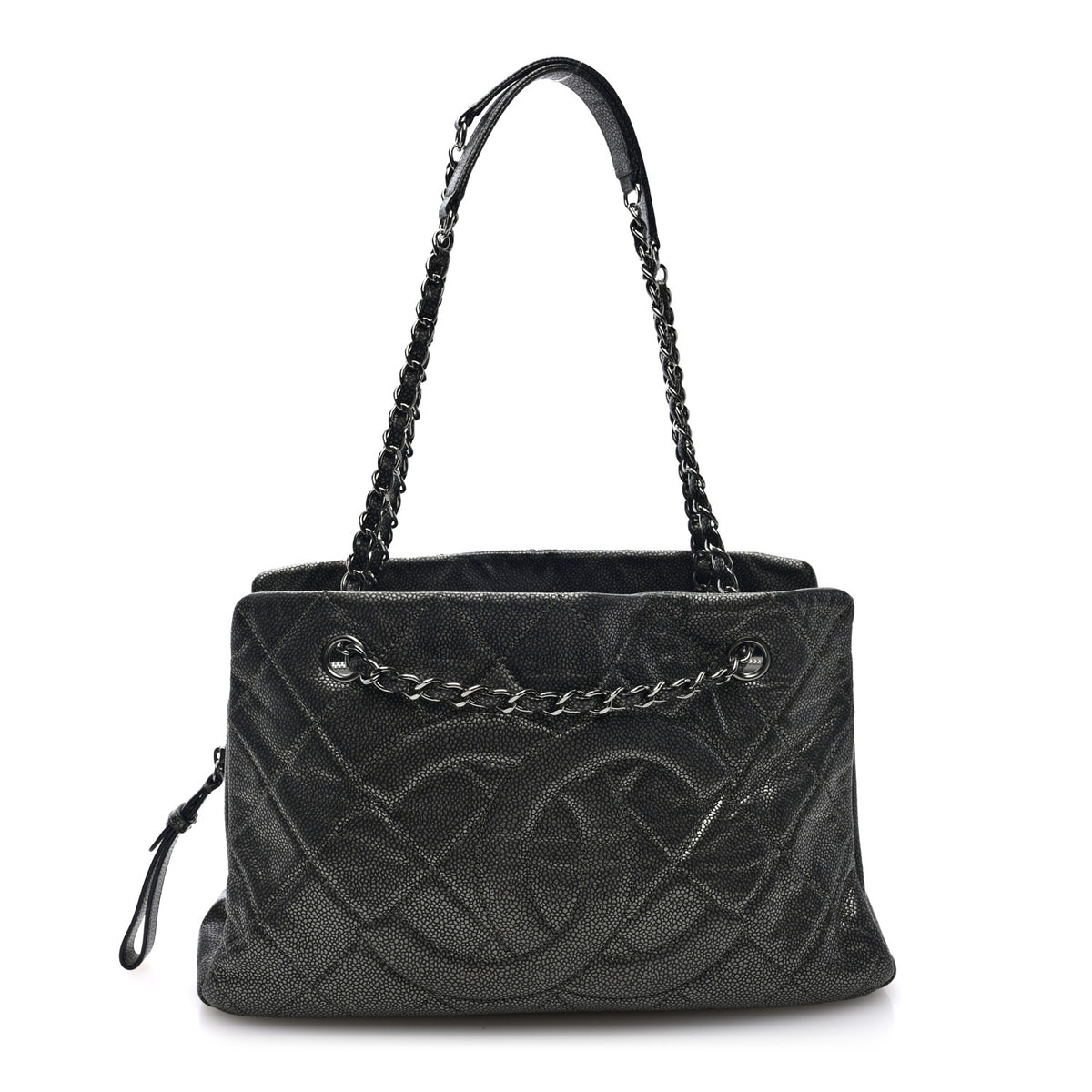 Metallic Caviar Quilted Timeless CC Shopping Tote Dark Grey