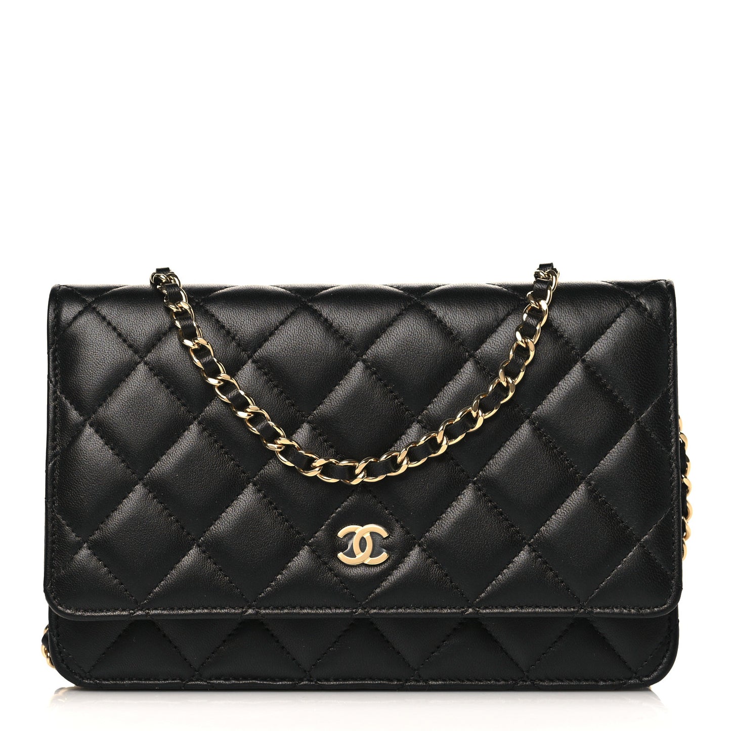 Lambskin Quilted Wallet On Chain WOC Black