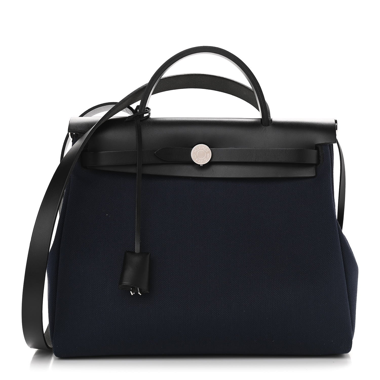 Hermes Military Toile Vache Hunter Herbag Zip Retourne 31 PM Bleu Marine Black 3 of 11