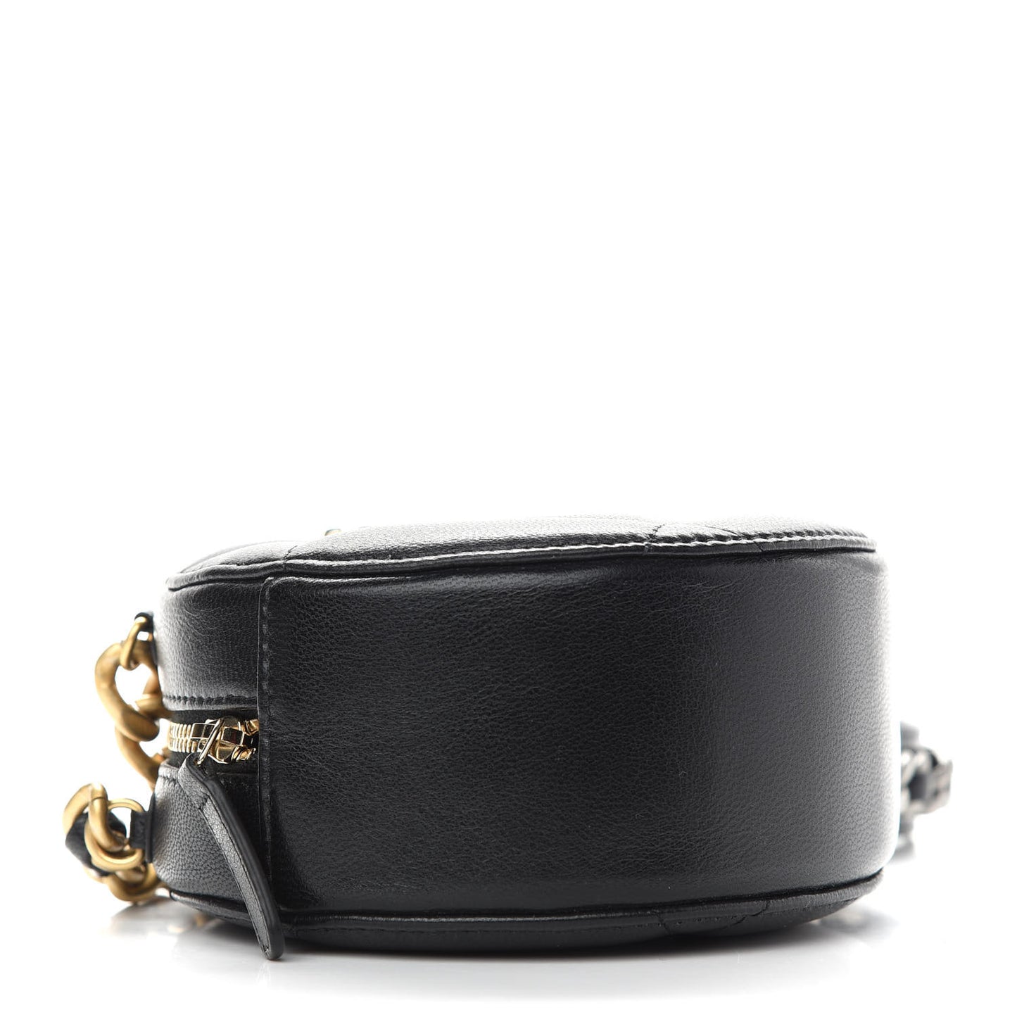 Shiny Goatskin Quilted Chanel 19 Round Clutch With Chain Black