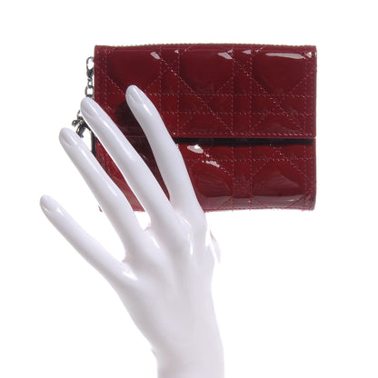 Christian Dior Patent Lady Dior Compact Cannage Wallet Red 4 of 9