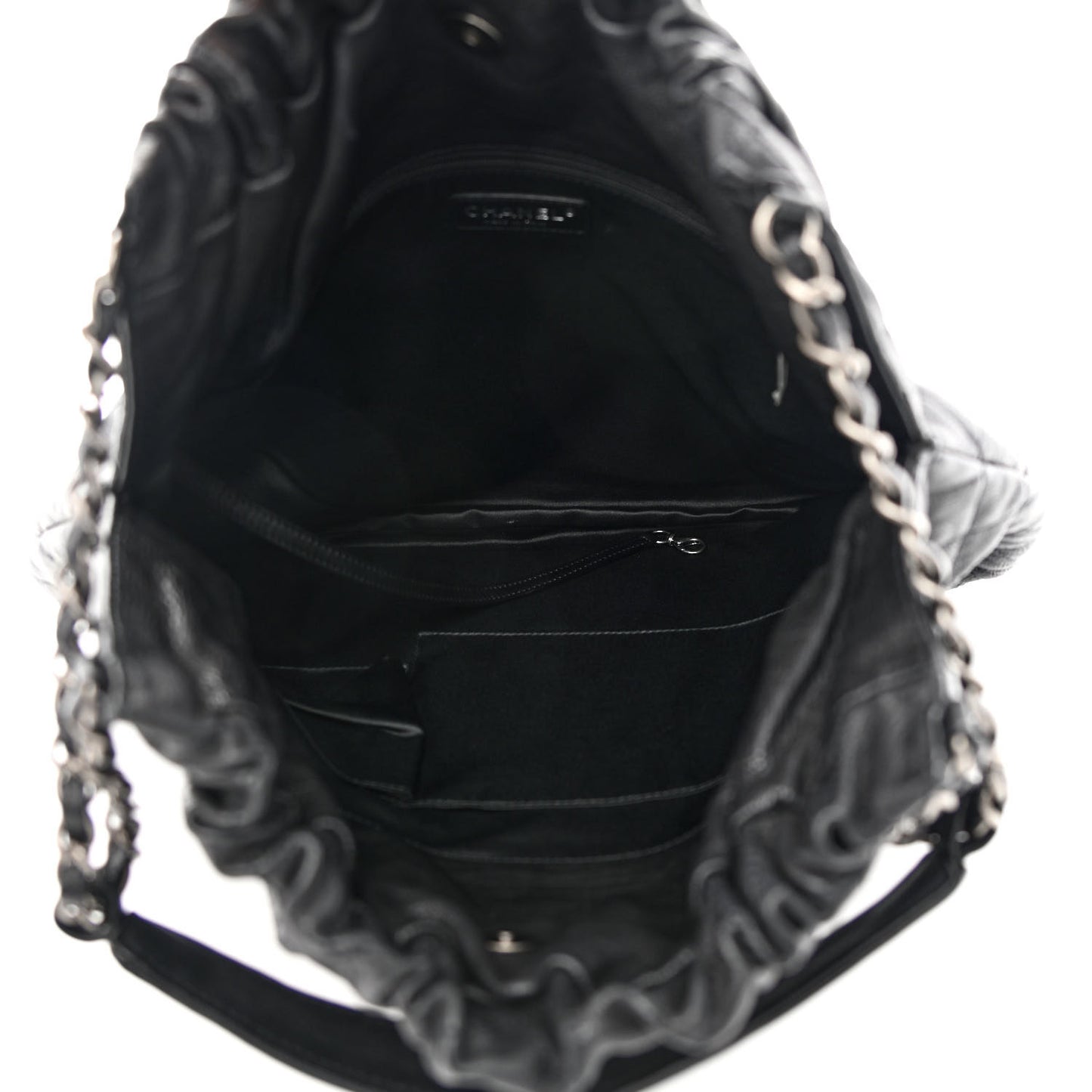 Distressed Glazed Caviar Quilted Large Elastic Tote Black