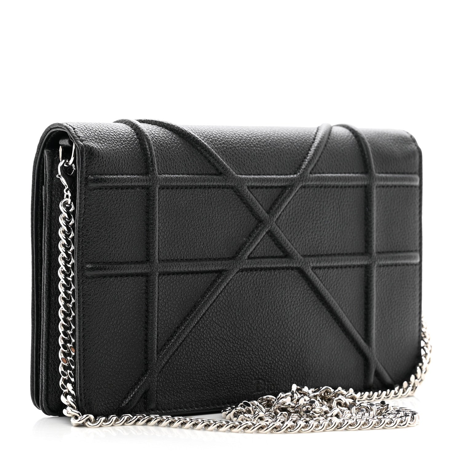 Christian Dior Grained Calfskin Diorama Wallet on Chain Pouch Black 3 of 10