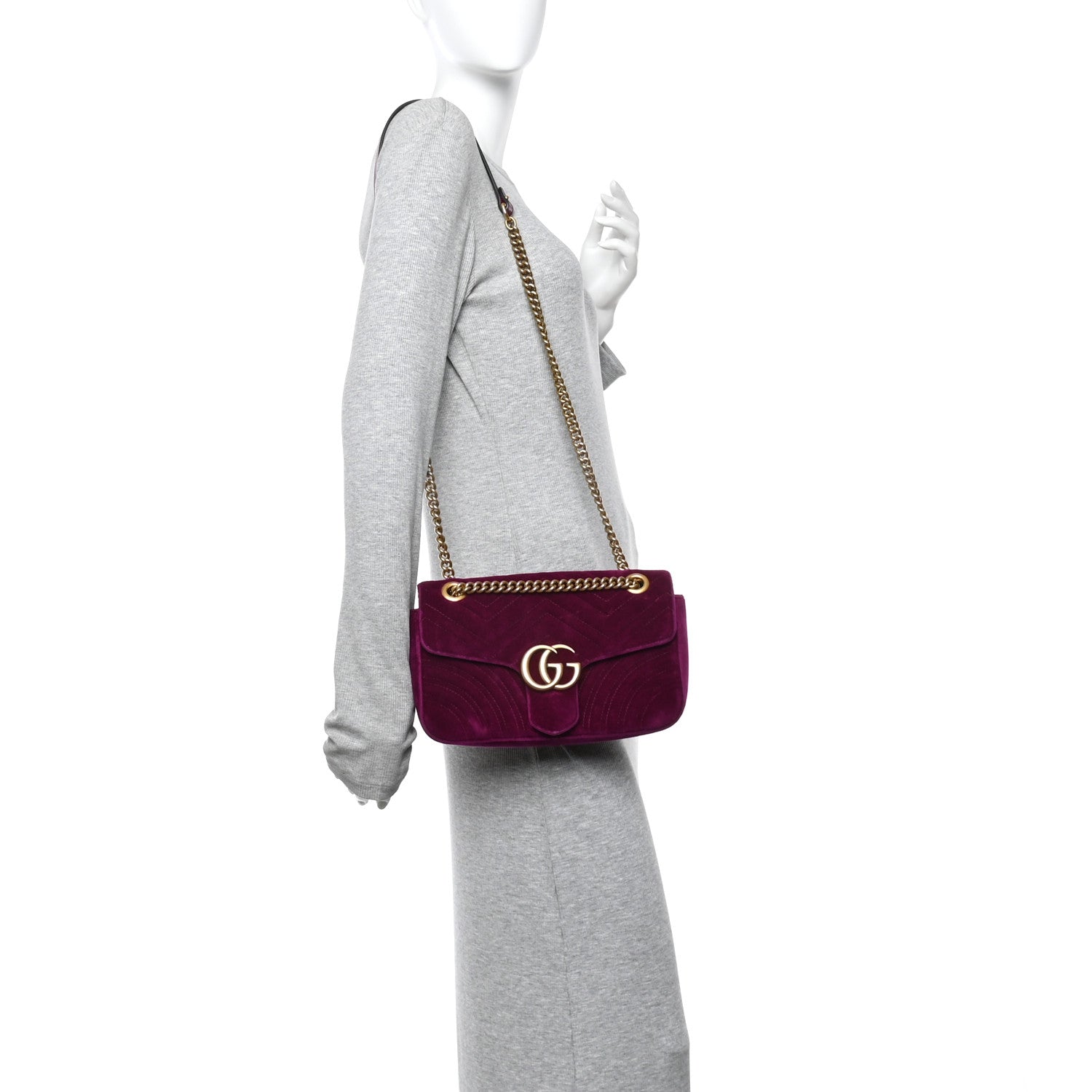 Gucci Velvet Matelasse Small GG Marmont Shoulder Bag Fuchsia Violet Cyclamen 2 of 13