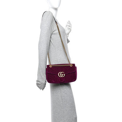 Gucci Velvet Matelasse Small GG Marmont Shoulder Bag Fuchsia Violet Cyclamen 2 of 13