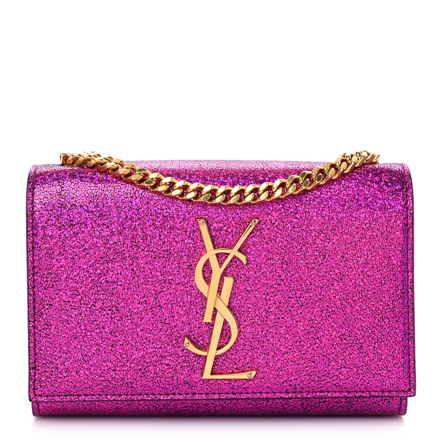 Saint Laurent Metallic Calfskin Small Classic Monogram Kate Satchel Fuchsia 1 of 10