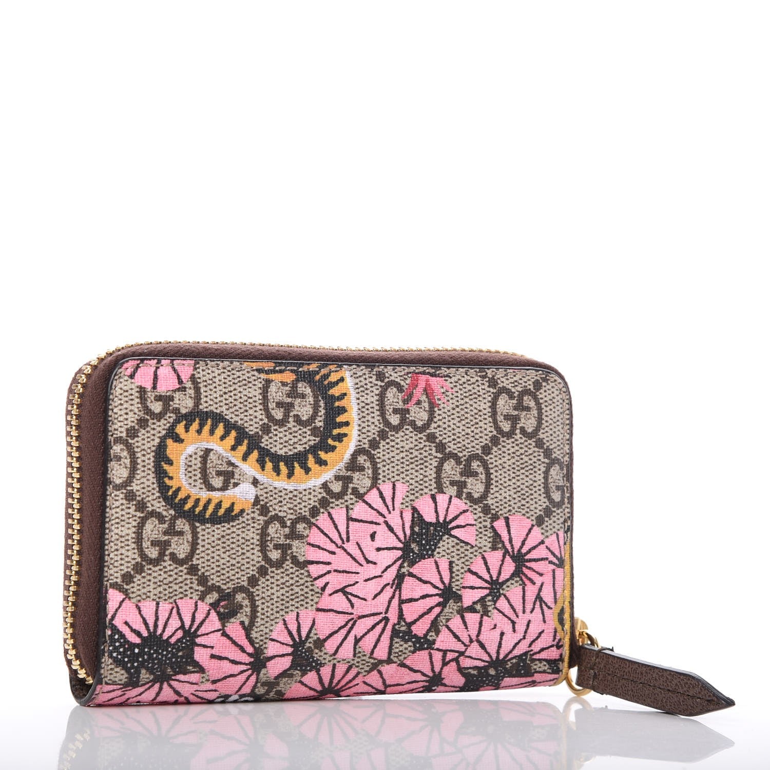 Gucci GG Supreme Monogram Bengal Zip Around Card Case Wallet Beige Pink 3 of 7