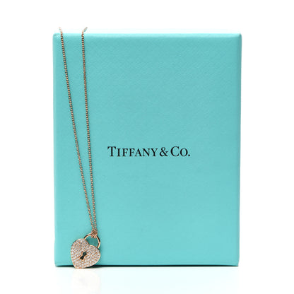 Tiffany 18K Rose Gold Diamond Heart Lock Pendant Necklace 6 of 6