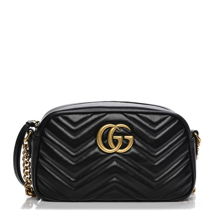 Gucci Calfskin Matelasse Small GG Marmont Chain Shoulder Bag Black 1 of 7