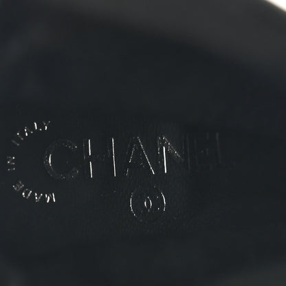 Chanel Stretch Iridescent Lambskin Patent Pearl CC Bow Cap Toe Short Boots 37 Black 6 of 7