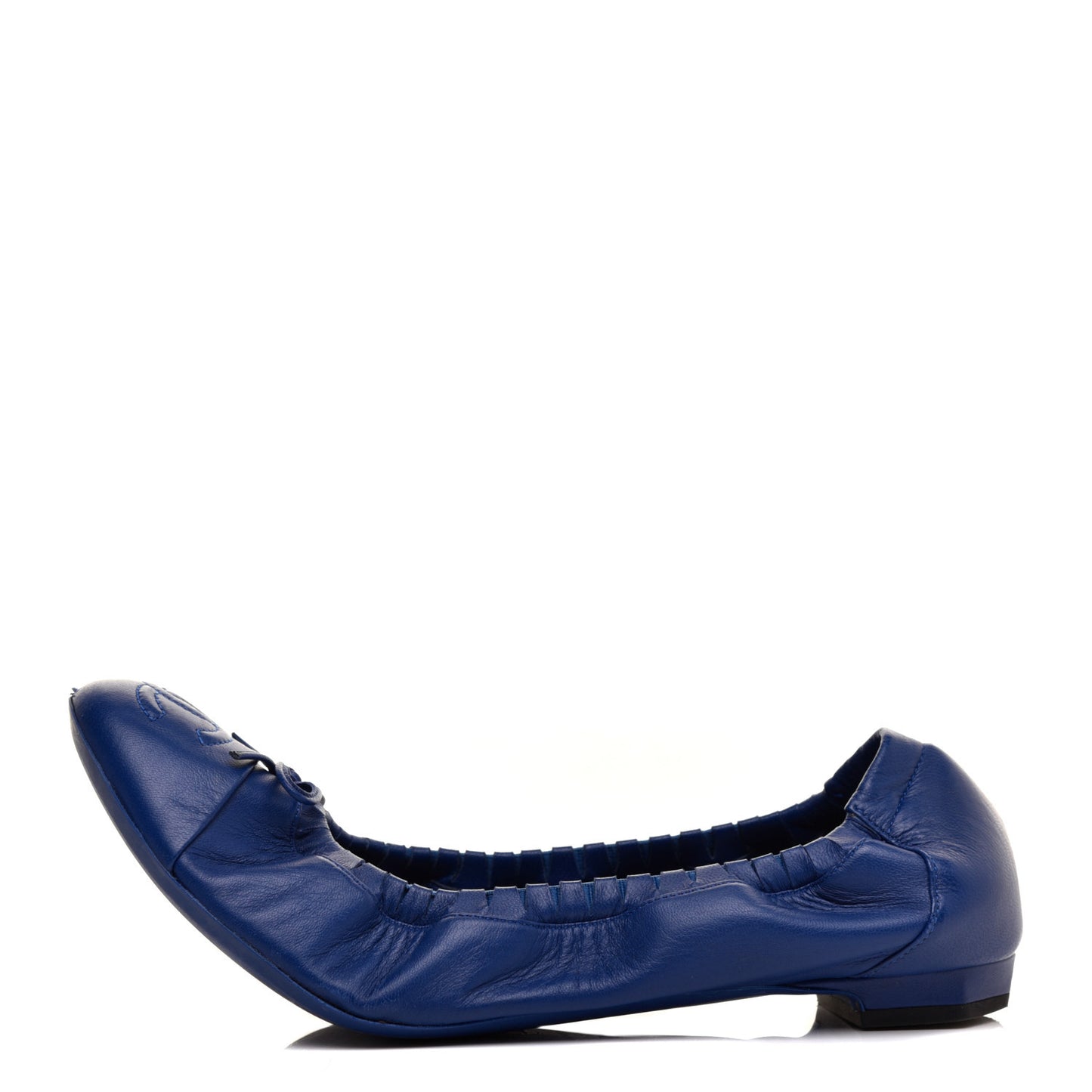 Lambskin CC Elastic Cap Toe Ballerina Flats 40 Blue