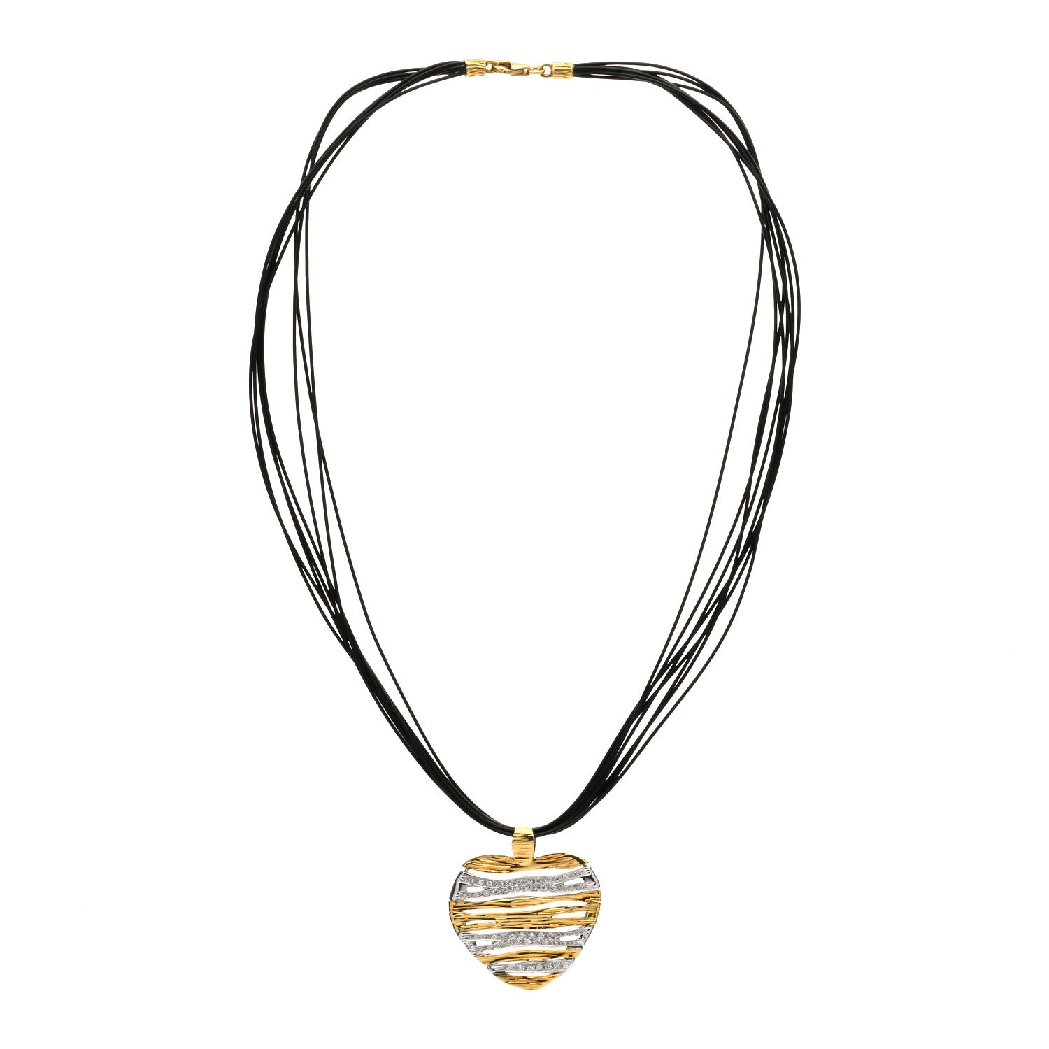 Roberto Coin 18K Yellow White Gold Diamond Elephant Hair Elephantino Heart Pendant Cord Necklace Black 2 of 4