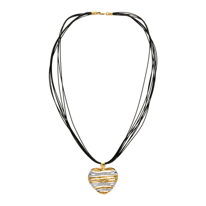 Roberto Coin 18K Yellow White Gold Diamond Elephant Hair Elephantino Heart Pendant Cord Necklace Black 2 of 4