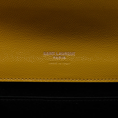 Saint Laurent Grain De Poudre Matelasse Chevron Monogram Envelope Clutch Mustard 6 of 8