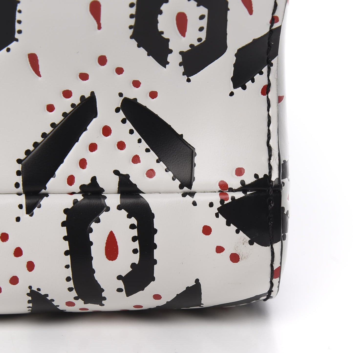 Calfskin Graphic Print Twist Shoulder Bag MM White Black