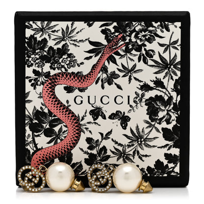 Gucci Metal Crystal Pearl Interlocking G Earrings Shiny Gold 5 of 5